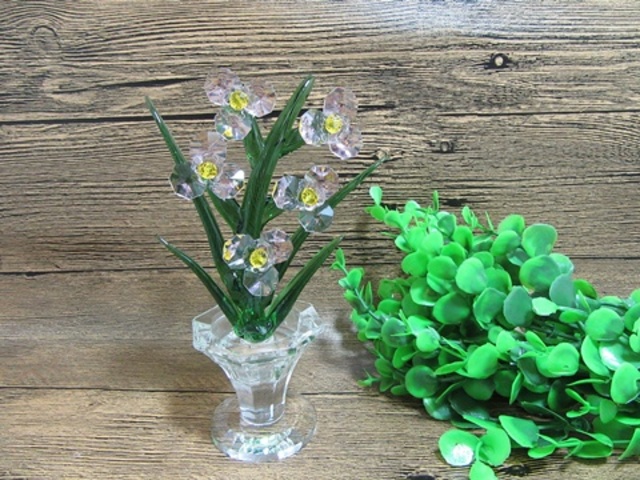 1X Crystal Green Money Tree Pink Flower Figurines Home Wedding - Click Image to Close