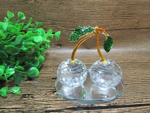 1X Crystal Twin Apple Figurines Home Wedding Deco 90mm High - Click Image to Close