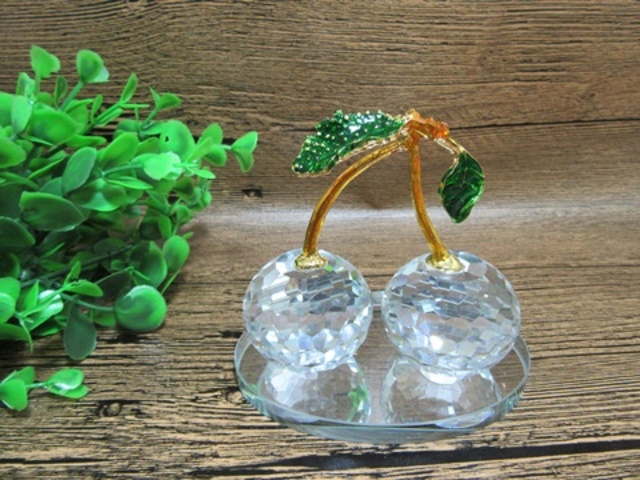 1X Crystal Twin Apple Figurines Home Wedding Deco 90mm High
