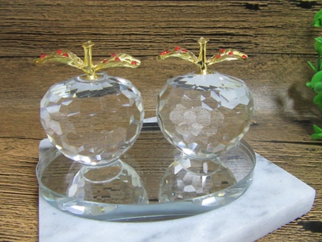 (image for) 1X Crystal Twin Apple Figurines Home Wedding Deco 55mm High