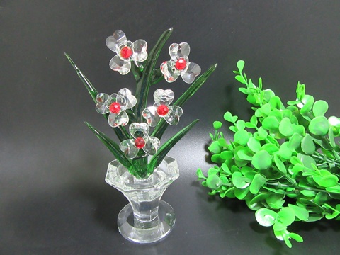 1X Crystal Green Money Tree with Flower Figurines Home Wedding - Click Image to Close