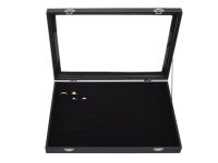 1X New Black Velvet Ring Display Case with Glass Cover