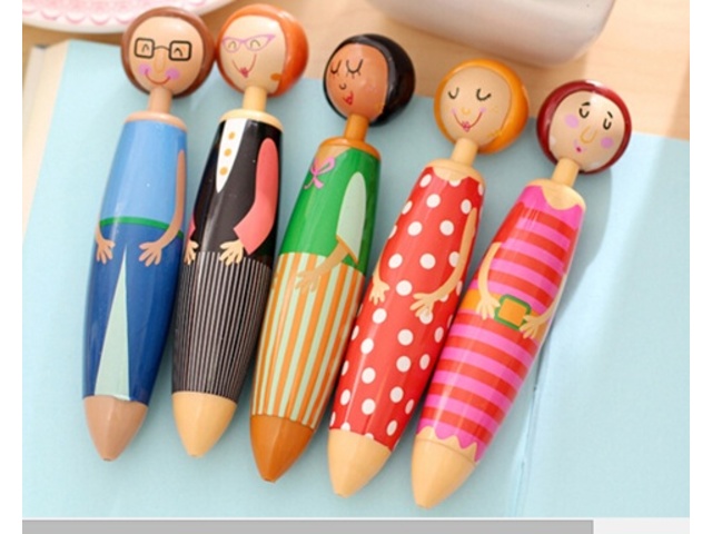 5Pcs New Carton Girl Doll Ballpoint Pen Assorted