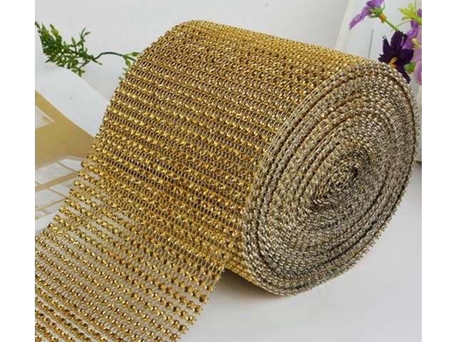 1Roll X 10Yds Golden Diamond Mesh Rhinestone Ribbon Crystal Wrap - Click Image to Close