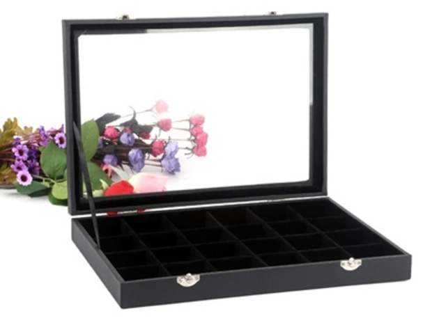 1Pc Black Jewelry Storage 24 Compartment Display Case - Click Image to Close