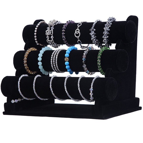 1Pc Black Velvet 3-Layer Bracelet Display Stand Rack - Click Image to Close