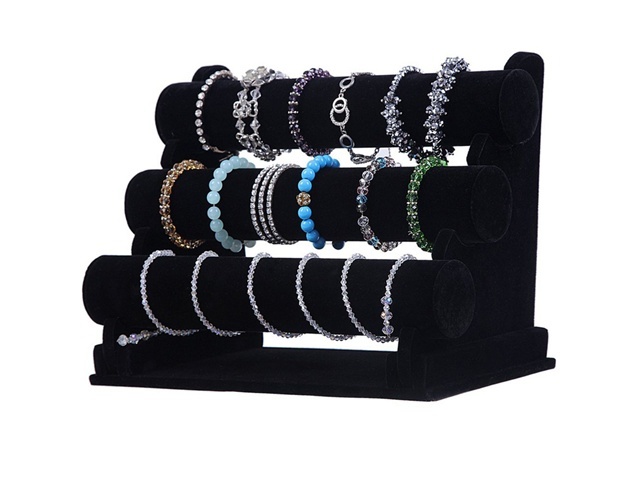 1Pc Black Velvet 3-Layer Bracelet Display Stand Rack - Click Image to Close