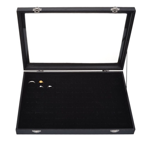 1X New Black Velvet Ring Display Case with Glass Cover - Click Image to Close