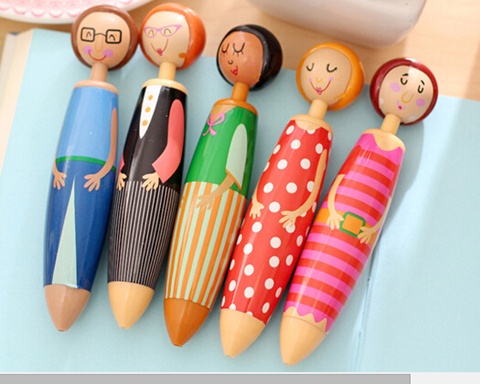 5Pcs New Carton Girl Doll Ballpoint Pen Assorted - Click Image to Close