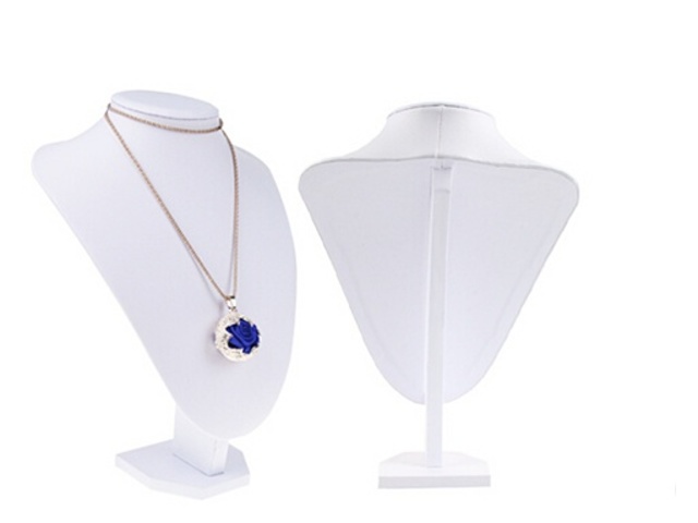 1X White Leatherette Necklace Display Bust Stand 29cm High