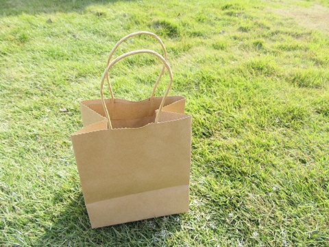 50 Light Coffee Kraft Paper Bags with Carrying Strap 21x15x7.8cm - Click Image to Close