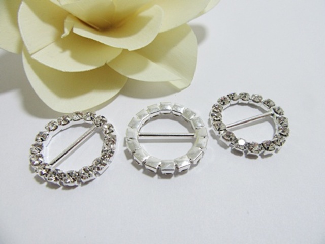 50Pcs Round Ribbon Buckle Slider Wedding Favor 20mm - Click Image to Close