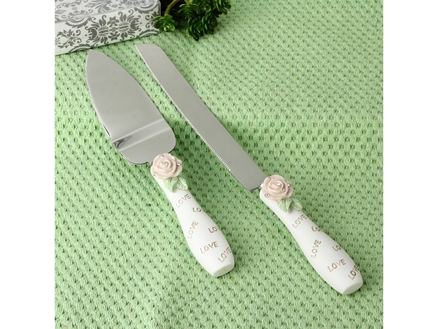 1X Wedding Cake Knife & Serving Set - Rose Flower Love Gift Boxe