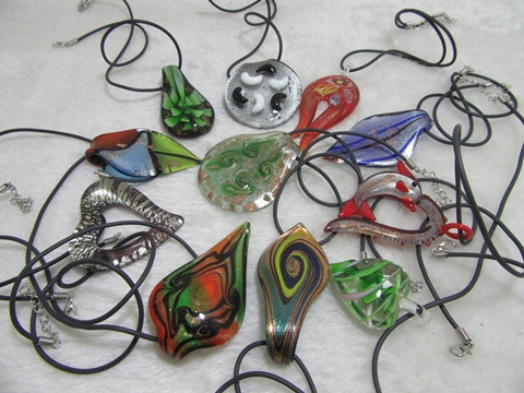 12 New Necklace with Foil Beads Pendants Set Assorted - Click Image to Close