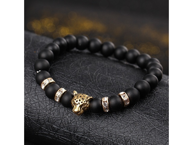 5X New Frost Healing Bead Yoga Bracelet with Golden Leopard Head - Click Image to Close