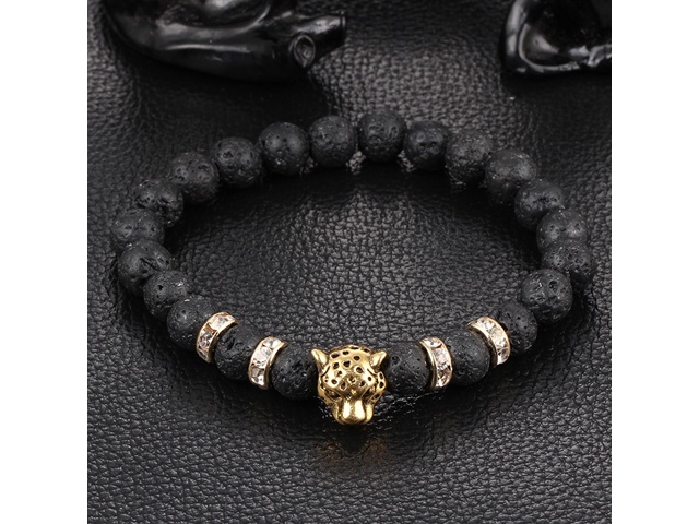 5X New Healing Bead Yoga Bracelet with Golden Leopard Head Beads
