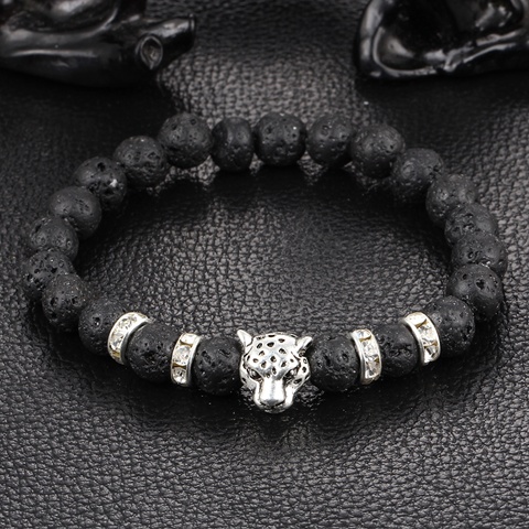 5X New Healing Bead Yoga Bracelet with Silver Leopard Head Beads - Click Image to Close