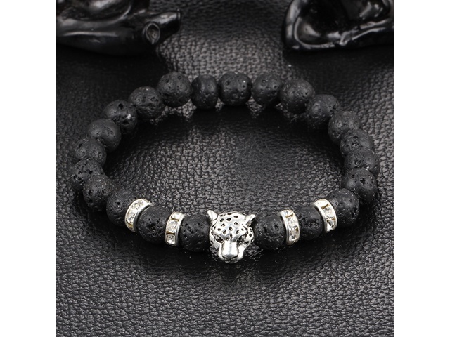 5X New Healing Bead Yoga Bracelet with Silver Leopard Head Beads - Click Image to Close