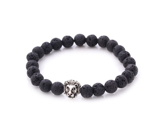 5X New Healing Bead Yoga Bracelet with Silver Lion Head Beads - Click Image to Close