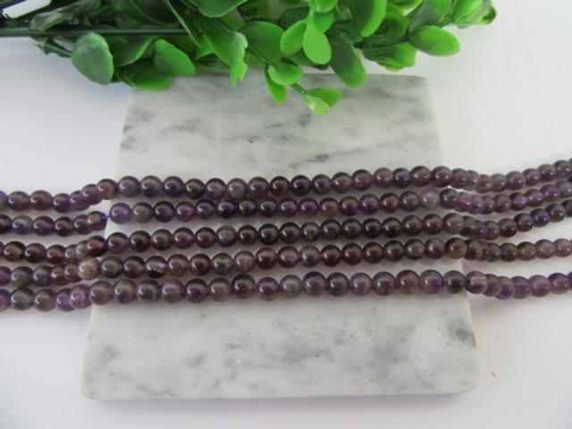 5Strands x 63pcs Amethyst Gemstone 6mm Round Beads - Click Image to Close