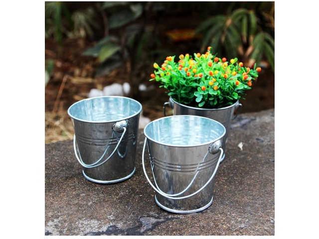 10X Silvery Metal Tin Bucket w/Handle Wedding Favor 10X Silvery Metal Tin Bucket w/Handle Wedding Favor