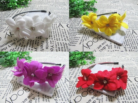 12 New Girls Hairbands Hair Clips with 3 Flowers Mixed Color - Click Image to Close