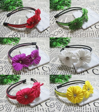 12 New Girls Hairbands Hair Clips with 2 Flowers Mixed Color - Click Image to Close