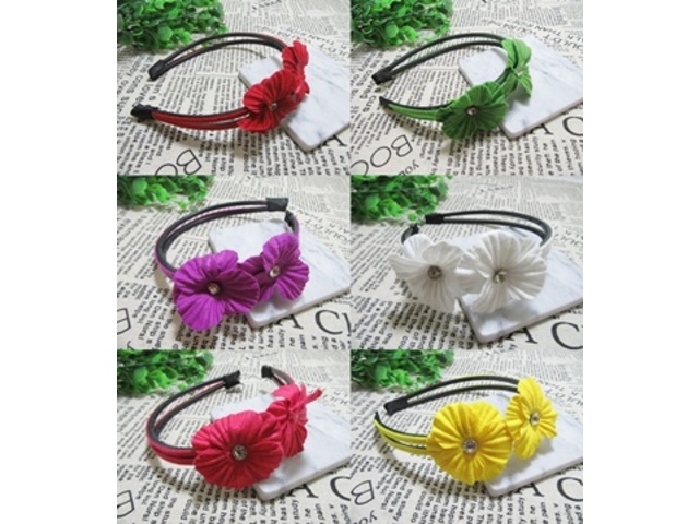 12 New Girls Hairbands Hair Clips with 2 Flowers Mixed Color