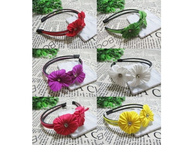 12 New Girls Hairbands Hair Clips with 2 Flowers Mixed Color - Click Image to Close