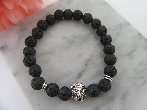 5X New Healing Bead Yoga Bracelet with Silver Lion head Beads 7c - Click Image to Close