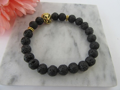 5X New Healing Bead Yoga Bracelet with Golden Lion head Beads 7c - Click Image to Close