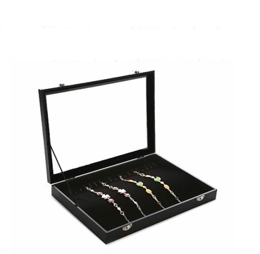 1X Black Leatherette Necklace Display Case with Lid 35x24x5cm - Click Image to Close