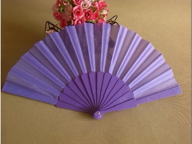 10Pcs New Plain Purple Folding Hand Fans Wedding Favor - Click Image to Close