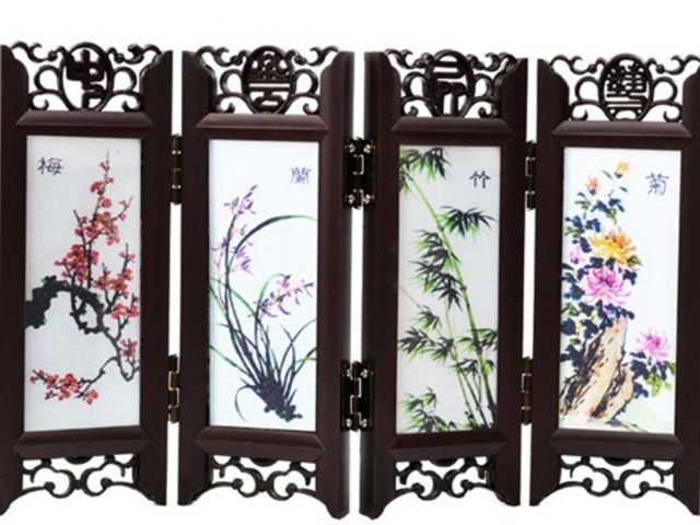 1X Mini Desktop Room Divider 4 Panel Folding Screen Decoration - - Click Image to Close