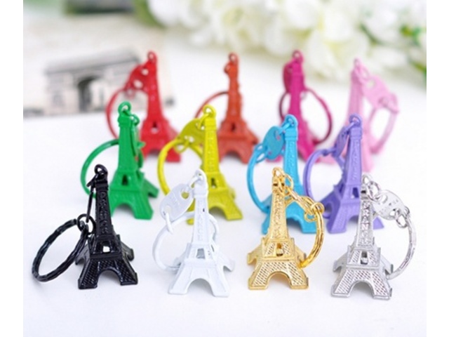 50Pcs Metal France Eiffel Tower Key Ring Mixed colour - Click Image to Close