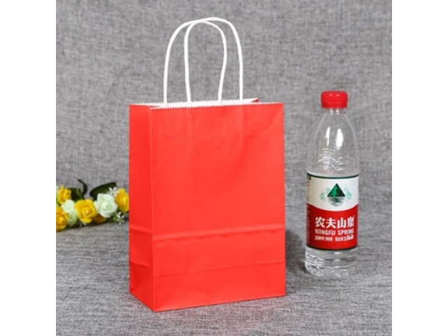 48 Bulk Kraft Paper Gift Carry Shopping Bag 21x15x8cm Red - Click Image to Close