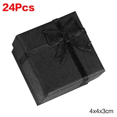 24 Black Ring Display Gift Box Ribbon Top 4x4cm - Click Image to Close