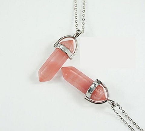 10X Cherry Quartz Pendant Hexagon Prism Beads Charms Necklace - Click Image to Close
