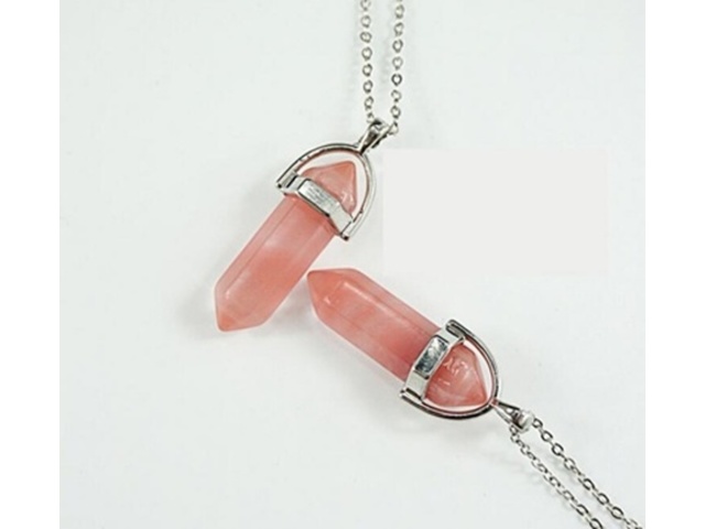 10X Cherry Quartz Pendant Hexagon Prism Beads Charms Necklace - Click Image to Close