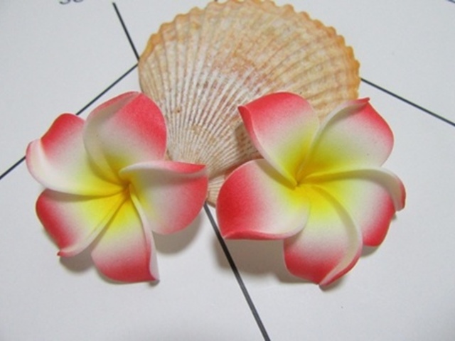50 New Red & Yellow Fabulous Foam Frangipani Flower 5x2cm - Click Image to Close