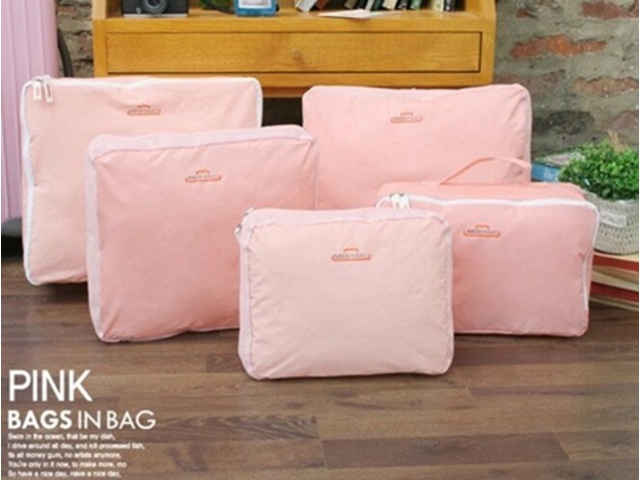 1Set 5in1 Pink Zipper Waterproof Luggage Travel Bags Packing 1Set 5in1 Pink Zipper Waterproof Luggage Travel Bags Packing