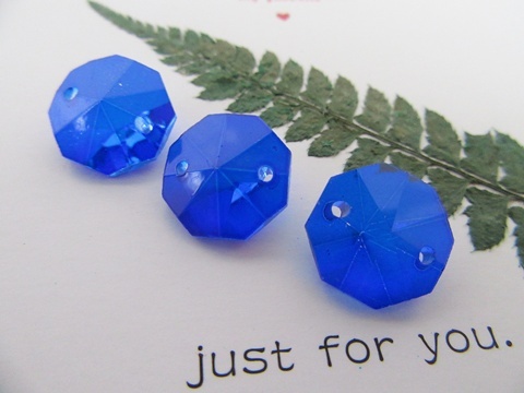100 Blue Crystal Faceted Double-Hole Suncatcher Beads 14mm - Click Image to Close