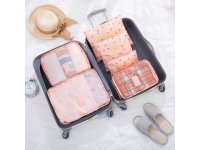 1Set 6in1 Pink Cherry Zipper Waterproof Luggage Travel Bags