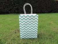48 Bulk Waved Kraft Paper Gift Carry Shopping Bag 22x16x8cm Gree