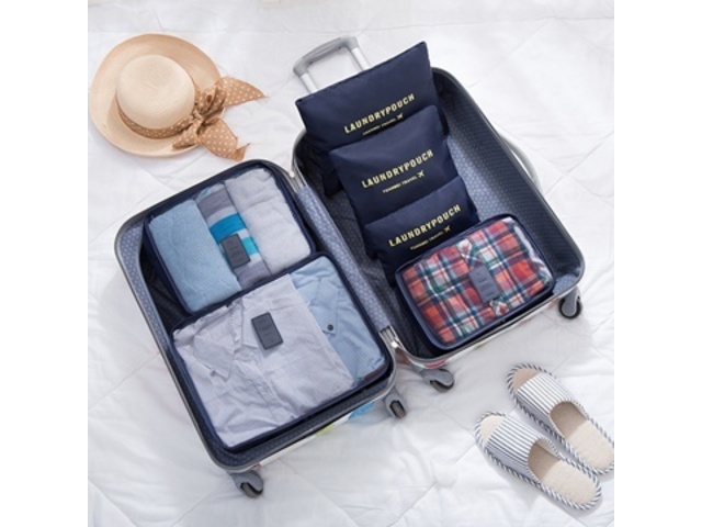 1Set 6in1 Dark Blue Zipper Waterproof Luggage Travel Bags - Click Image to Close