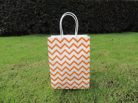48 Waved Kraft Paper Gift Carry Shopping Bag 22x16x8cm Orange - Click Image to Close