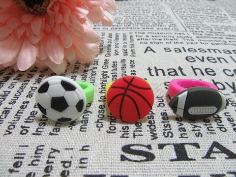 50 Fancy Dress Rubber Football Basketball Rings Assorted - Click Image to Close