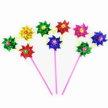 100Sets Plastic Colourful 3 Head Flower Windmill - Click Image to Close