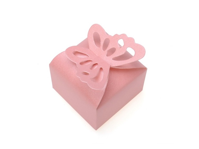 50X Shiny Pink Butterfly Wedding Favor Candy Gifts Boxes
