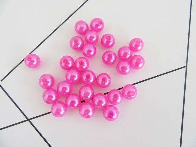 500 New Hot Pink 10mm Round Simulate Pearl Beads - Click Image to Close